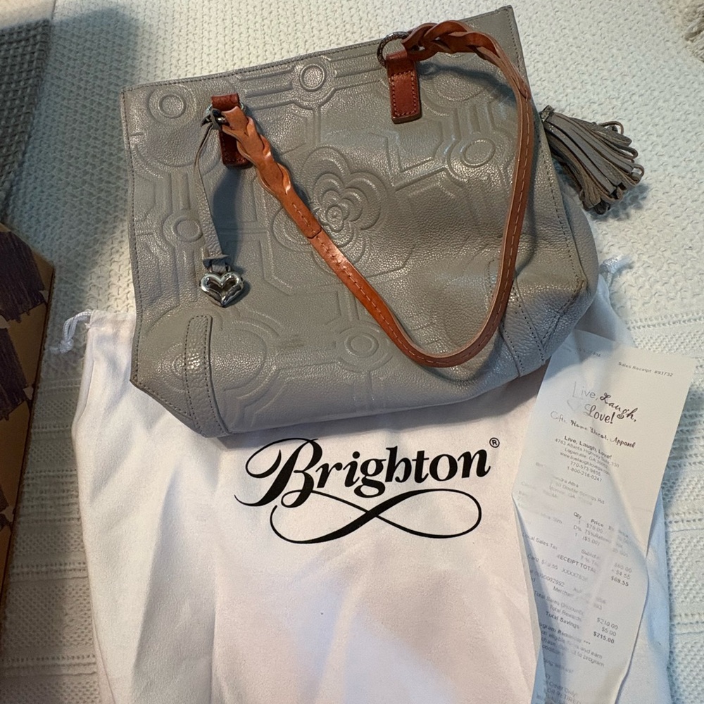 Brighton Gray and Tan Leather Shoulder Bag